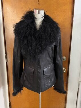 Black Leather jacket. With Mongolian Fur collar